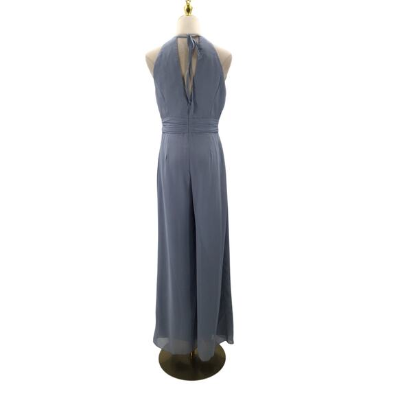 AW BRIDAL SZ 10 L light dusty blue halter keyhole wide leg jumpsuit NEW B152 - Picture 3 of 10